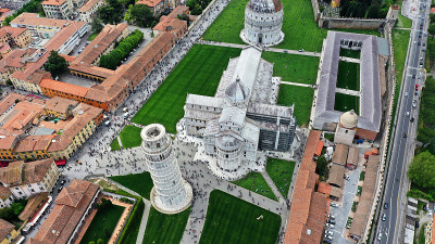Aerial view of the Square of Miracles with Pisa’s 