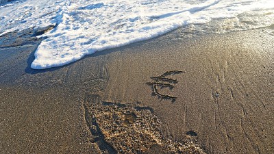 海滩上的欧元标志