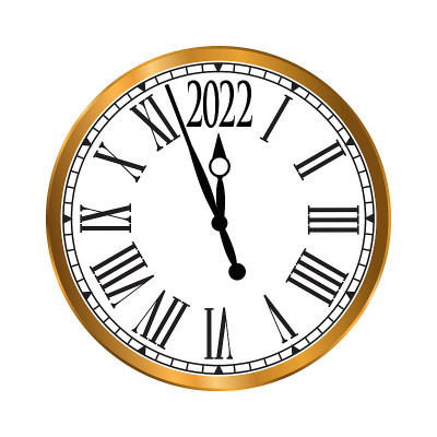2022年新年金色经典时钟白色背景