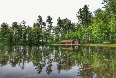 小屋湖边树林