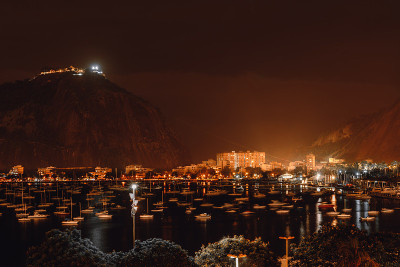城市夜景，海湾，里约热内卢