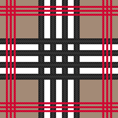 Checkered plaid with black, white and red stripes.