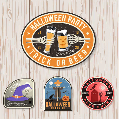 Halloween Beer party patch. Halloween retro badge,