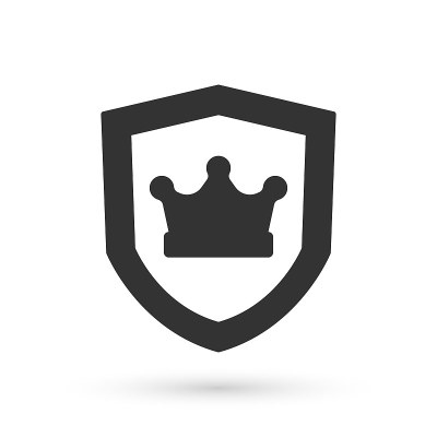 灰色盾与皇冠图标隔离在白色背景。向量