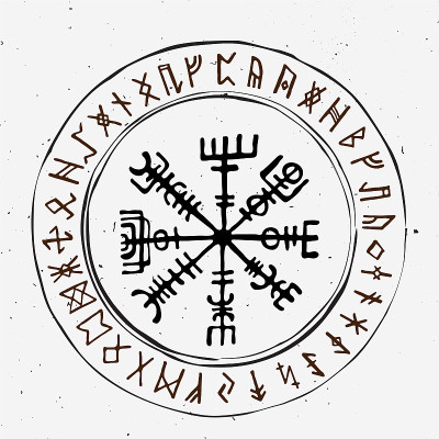 Futhark挪威群岛和维京符文设置。魔术手画符号作为脚本护身符。冰岛古代符文向量集。加尔德拉斯达菲