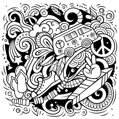 嬉皮士手绘矢量涂鸦插图