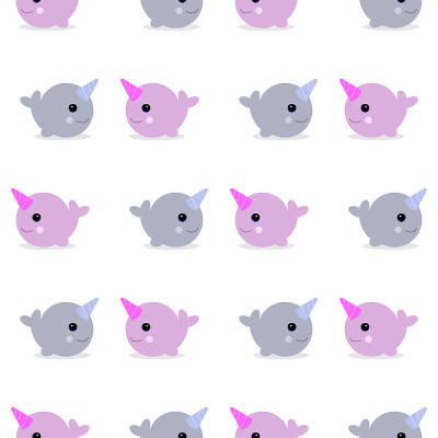 Vector illustration. Cute cartoon magic narwhal is