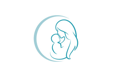 母亲和婴儿图标矢量符号。妈妈抱着孩子的设计模板