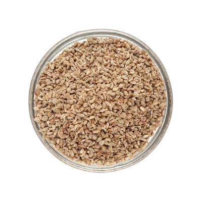 俯视图的碗有机Ajwain。