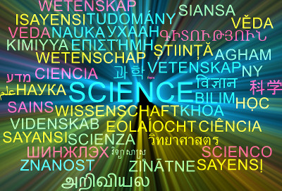 科学多语言词云背景概念发光