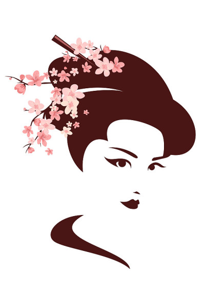 日本艺伎与樱花的画像