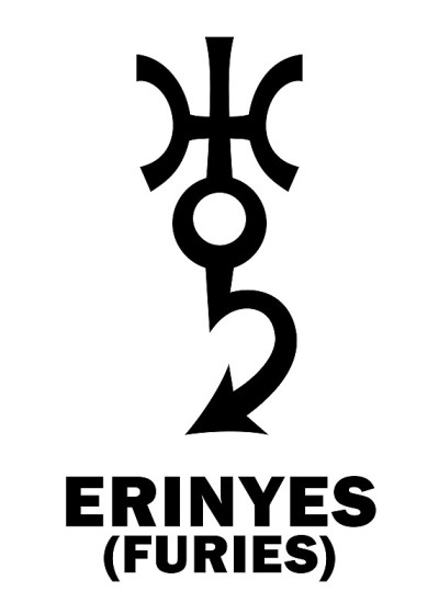 占星字母表:ERINYES(复仇)，小行星#889。象形文字符号(单符号)。