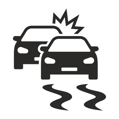车祸图标。在滑路上发生车祸。冰冷的道路。路可能很滑。