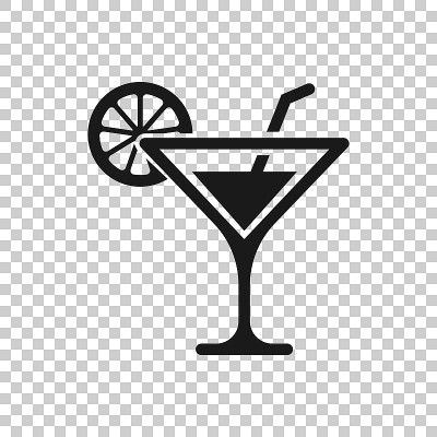 透明风格的酒精鸡尾酒图标。饮料玻璃矢量插图上孤立的背景。马提尼液体经营理念。
