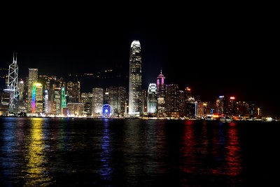 从尖沙咀星光大道眺望香港岛的天际线