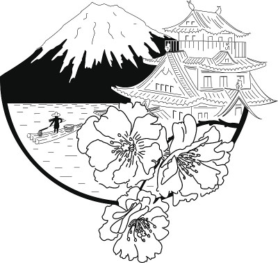 日本。手绘草图。