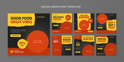 Burger social media post template. Food square ban