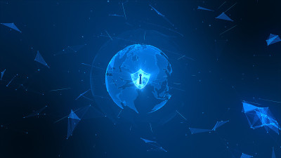 Shield icon on secure global network , Cyber secur