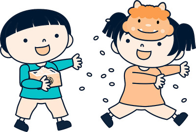 Japanese Children throwing dried soy beans