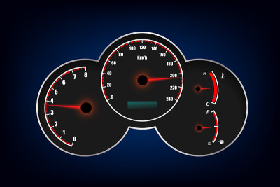 Speedometer, tachometer, fuel and temperature gaug