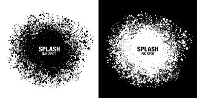 Splash inkblot frame set. Drops black texture isol
