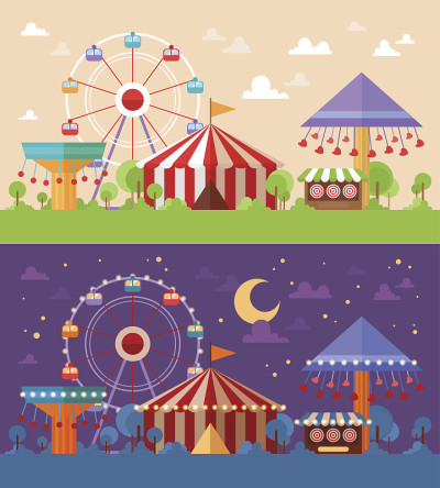Flat Retro Funfair风景与娱乐景点