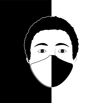 在黑色和白色中戴口罩的人-矢量插图