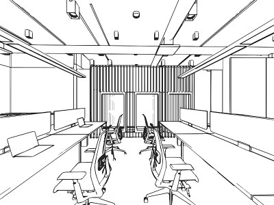 室内轮廓草图透视的一个空间办公室