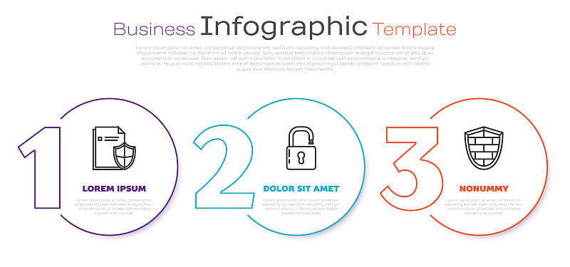 设置线上文件保护概念，开启挂锁，屏蔽网络安全砖墙。业务信息模板。向量预览效果