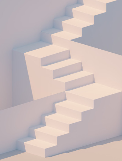 白色楼梯3d渲染。楼梯最小的背景。