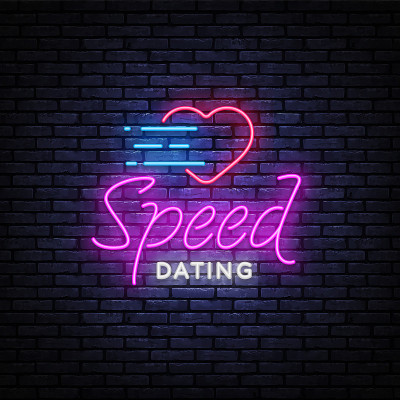 Speed Dating Neon Text Vector。漂亮的横幅设计模板。现代速配，适合任何用