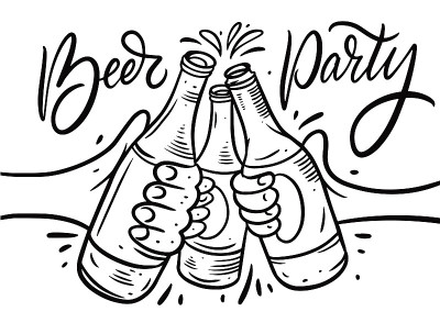 Beer Cheers. Beer party text. Hand drawn black col