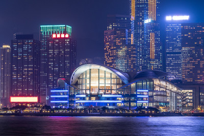 香港夜景，香港城市。