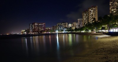 全景夜景或威基基海滩