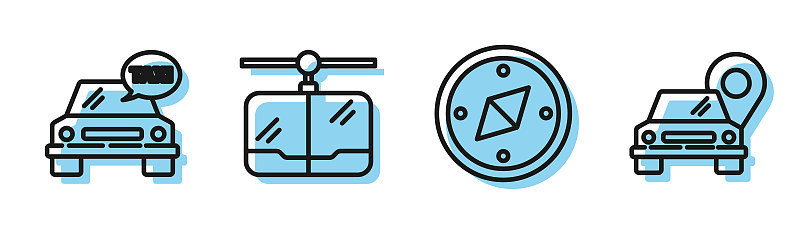 Set line Compass, Taxi car, Cable car and Map poin