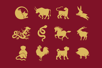 The set of symbols of the Chinese horoscope. Twelv