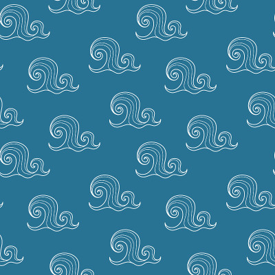 波浪，无缝模式上的蓝色背景。矢量插图。