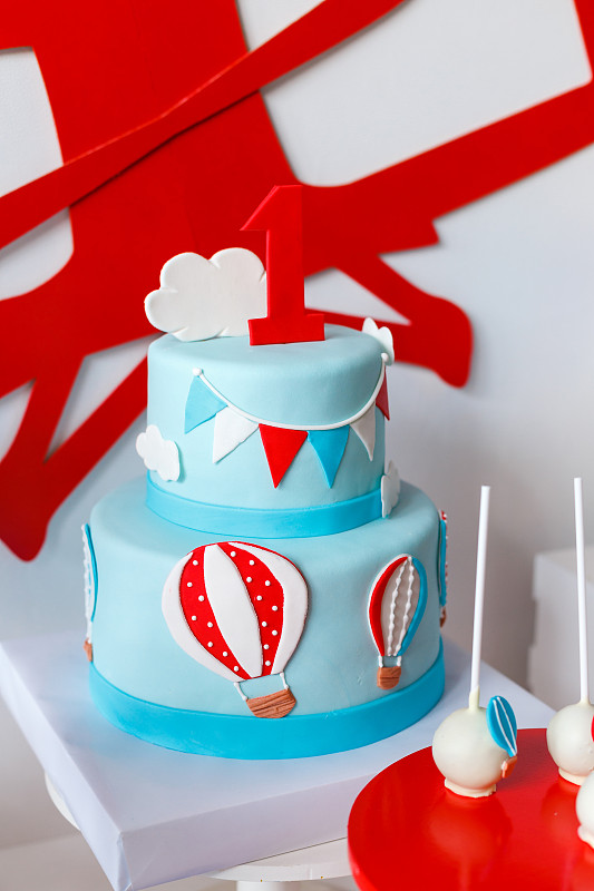 Candy bar on boy's birthday party with a lot of di