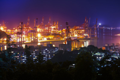 台湾，港口城市，基隆港，基隆市，码头夜景，