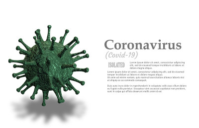 3 d演示。COVID-19冠状病毒在白色背景上分离。文本。