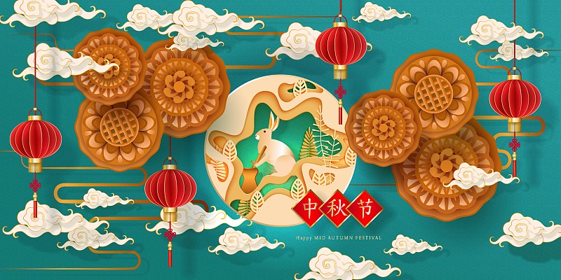 Chinese Mid autumn festival vector design, Gold ha预览效果