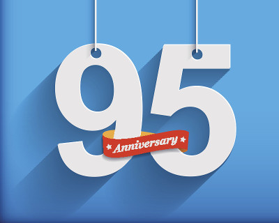 95周年纪念彩带号码。平折纸风格用长