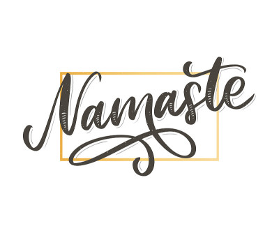 Hand drawn namaste card. Hello in hindi. Ink illus