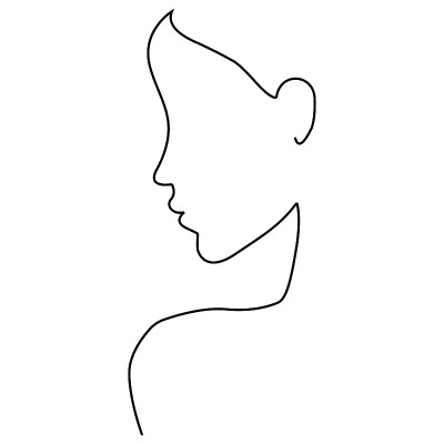 女孩的剪影。极简黑白插图。
