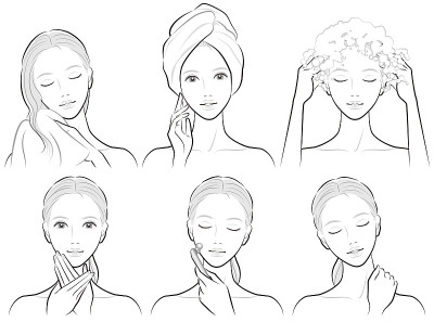 女性做头发护理和皮肤护理的插图