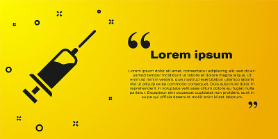 Black Syringe with serum icon isolated on yellow b