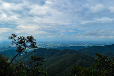 蓝天映衬下的青山风景。