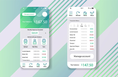 智能手机widjet手机应用用户界面设计财务理财应用。UI, UX, GUI web风格，简约的平面