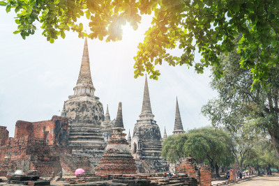 泰国。历史公园，Phra Nakhon Si Ayutthaya。大城府寺塔(佛寺寺)