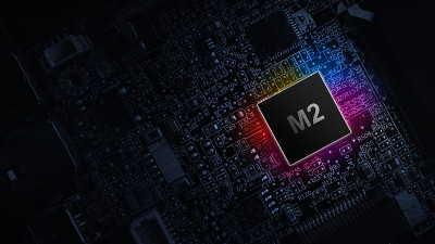 M2 cpu芯片。数字电脑处理器，网络主板芯片上的暗技术背景。现代技术的概念。